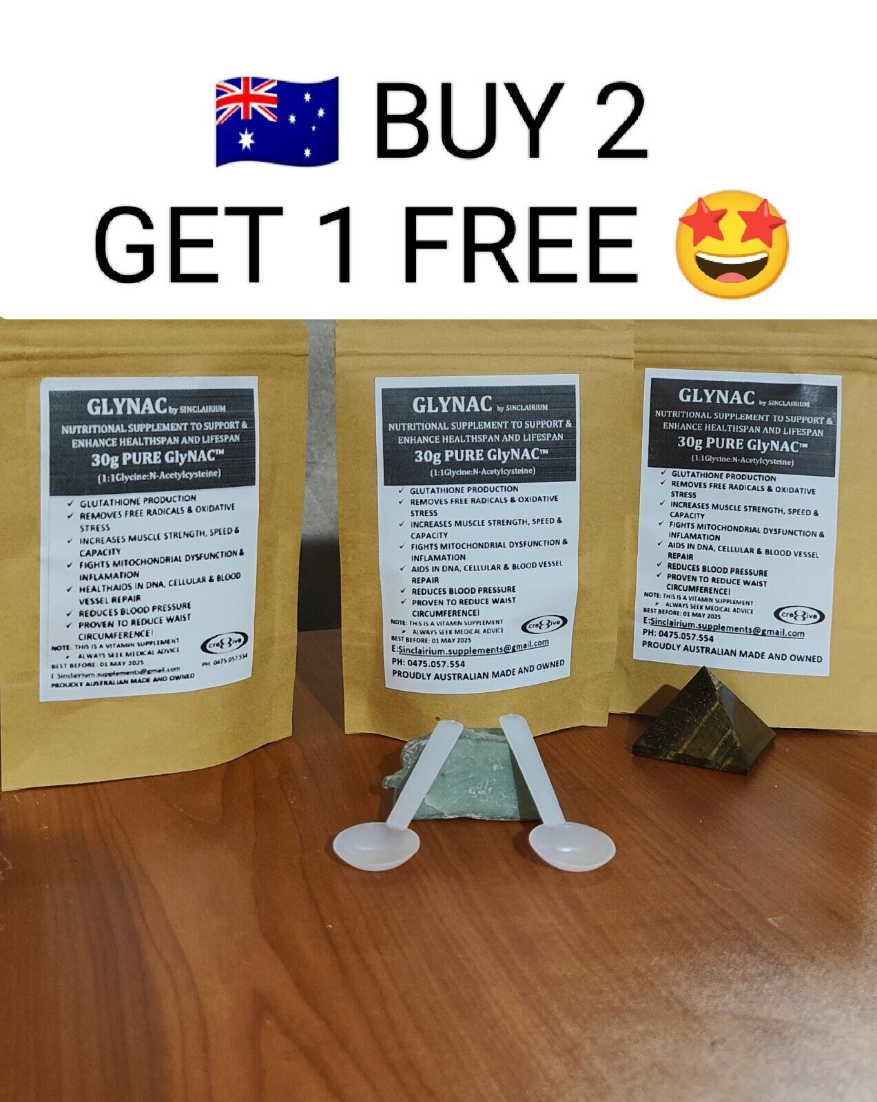 30G = 60 CAPSULES GLYNAC Glycine & NAC (N-acetylcysteine) 1:1 anti-aging formula! Glutathione 🇦🇺