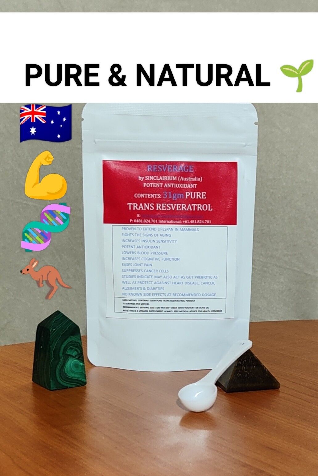 30g ORGANIC NATURAL RESVERATROL POWDER CERTIFIED 99% PURE!🧬 NMN Accelerator!