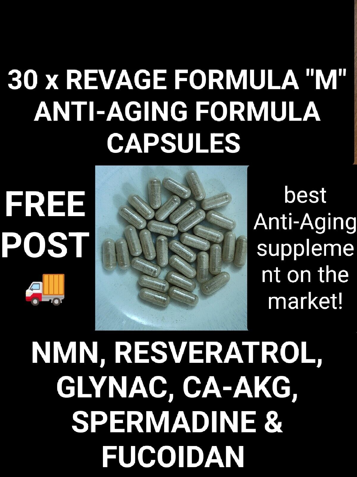 đ NMN RESVERATROL GlyNAC Ca-AKG SPERMIDINE FUCOIDAN SUPER-SERUM! đ¤¯ 30x Caps!