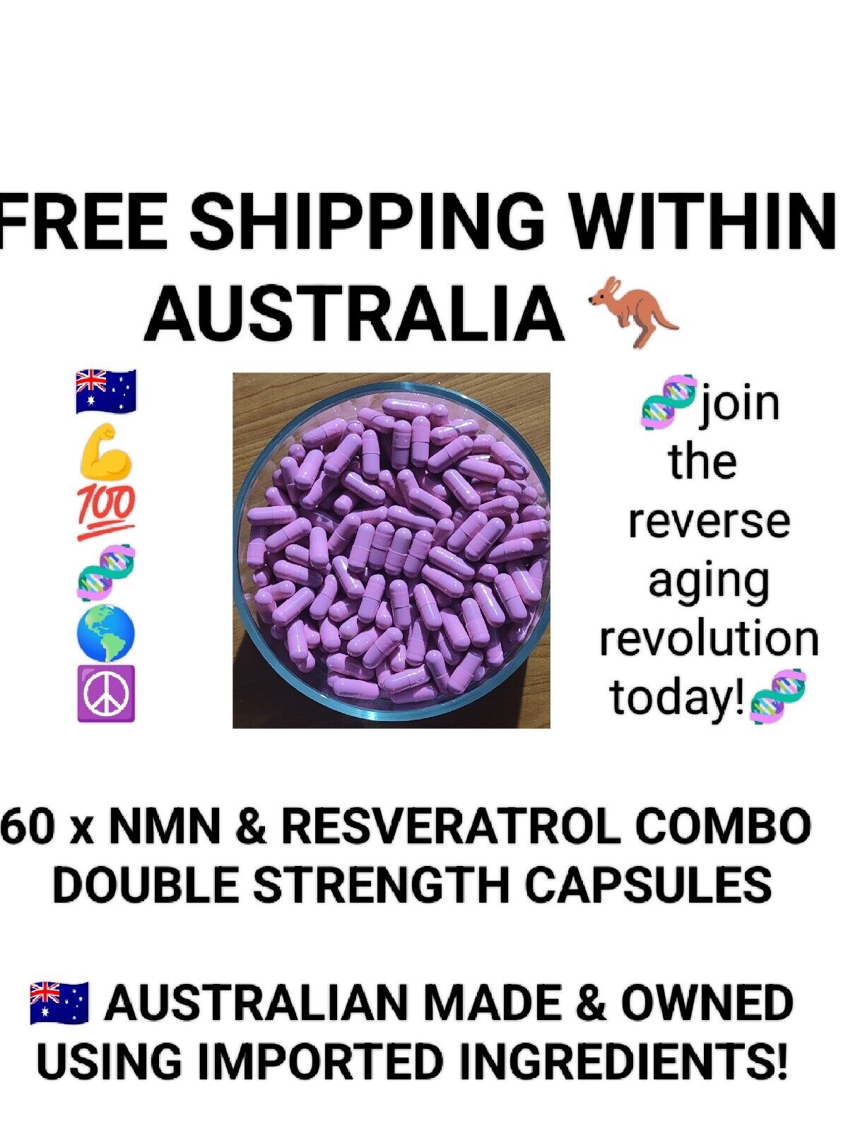 60 x Caps 1000mg *DOUBLE STRENGTH COMBO 1- 2 MONTH SUPPLY NMN + RESVERATROL