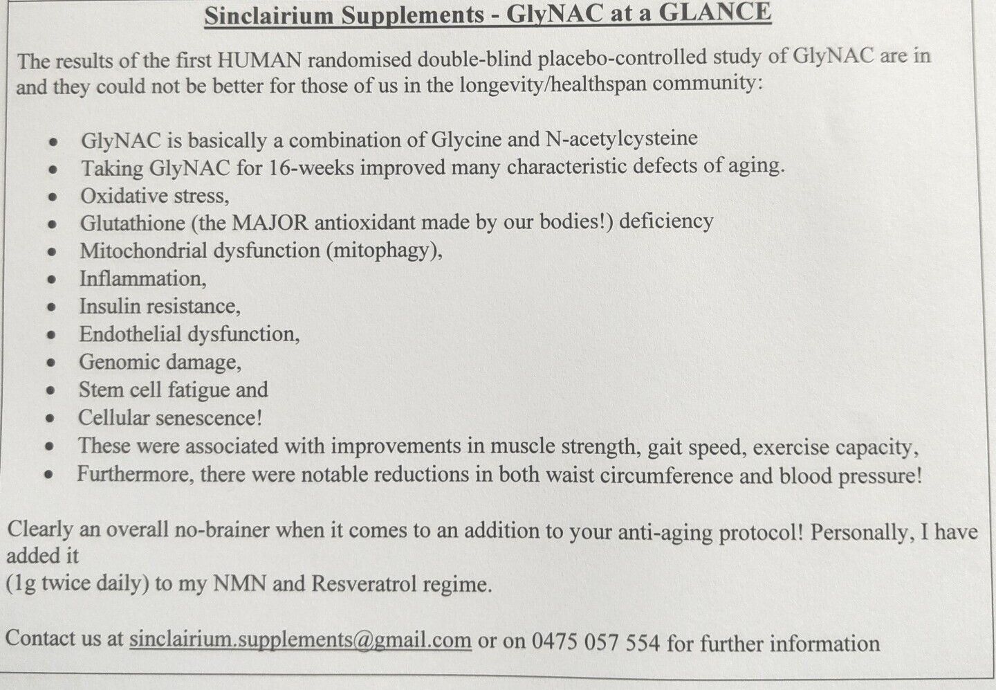 60g = 240capsules! GLYNAC (Glycine & NAC) Glutathione⬆️ anti-aging Lifespan 🇦🇺