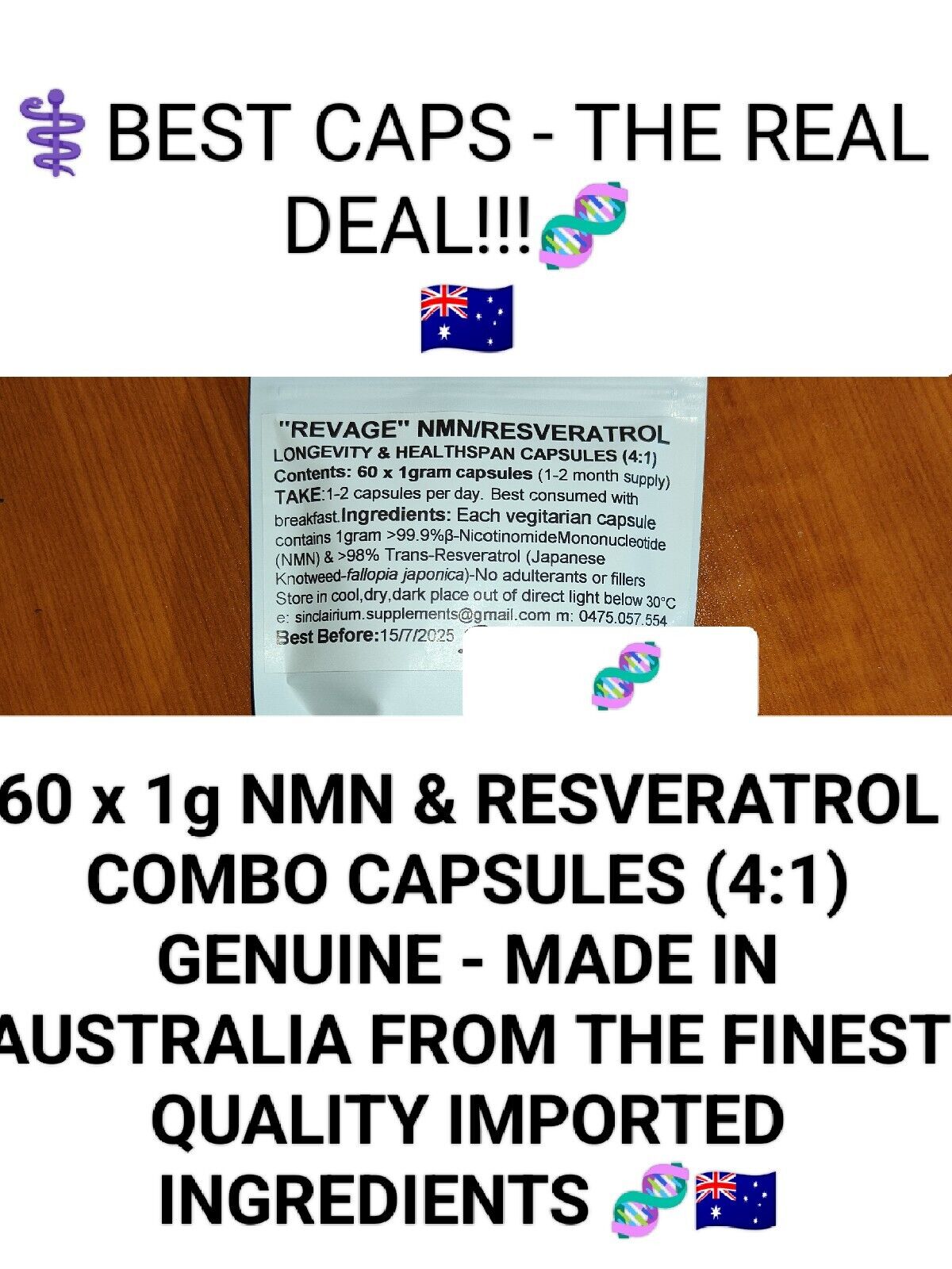 60 x Caps 1000mg *DOUBLE STRENGTH COMBO 1- 2 MONTH SUPPLY NMN + RESVERATROL