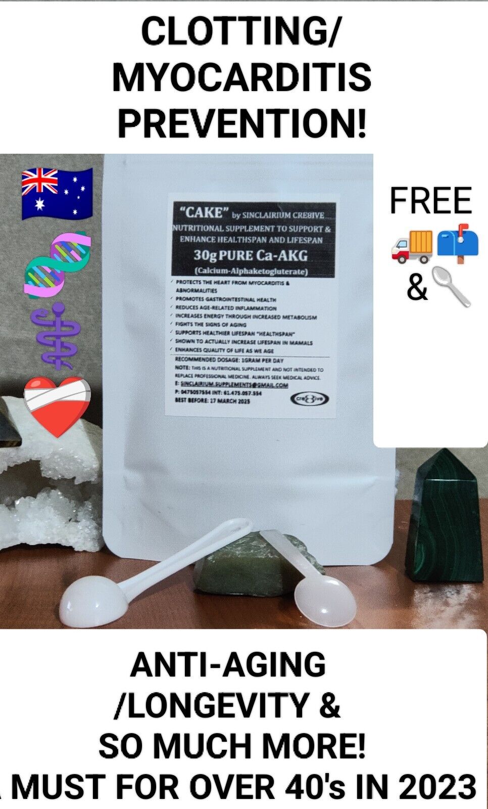 Calcium Alpha-ketogluterate (Ca-AKG) 30g 100% PURE! 4 months + supply 🇦🇺
