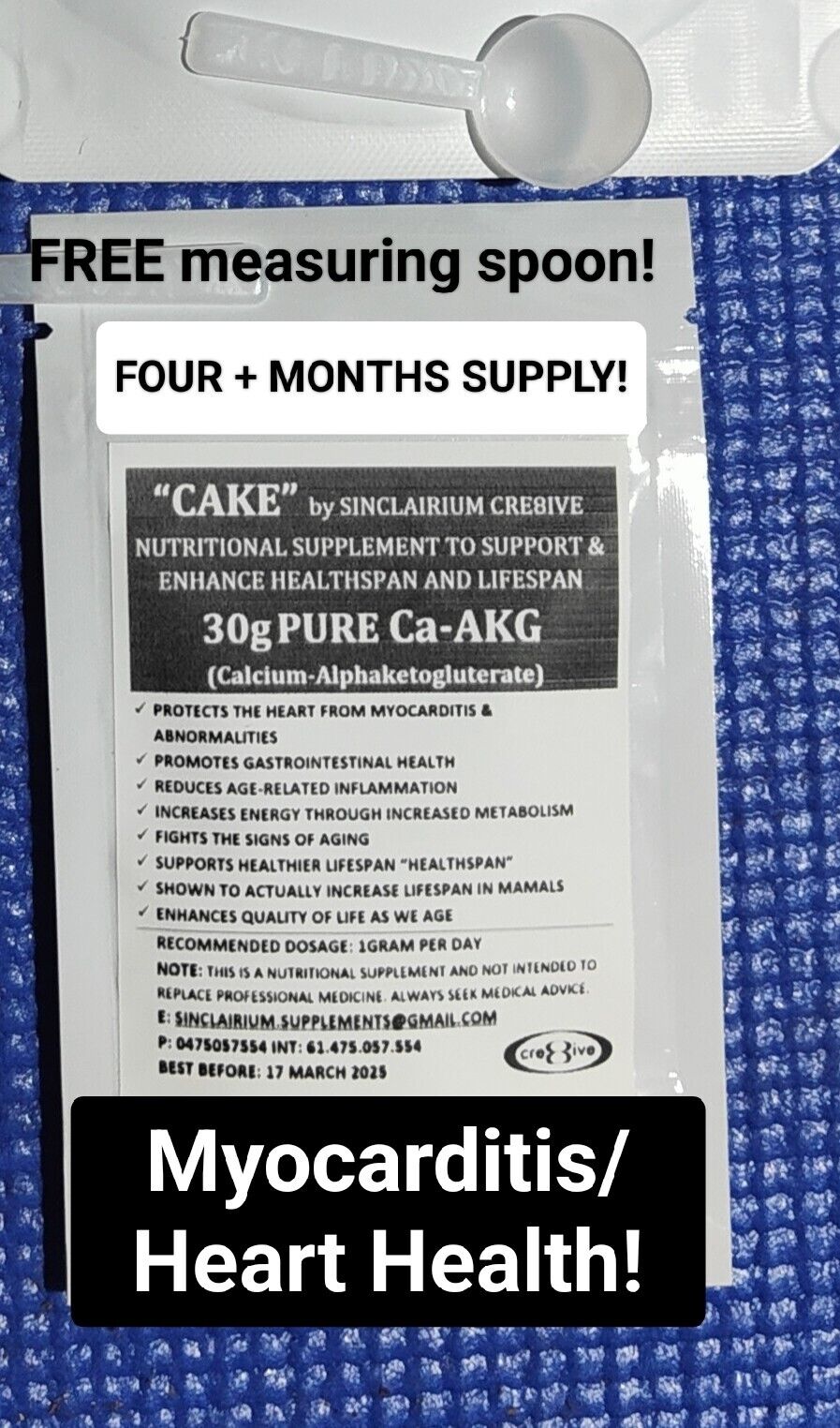 Calcium Alpha-ketogluterate (Ca-AKG) 30g 100% PURE! 4 months + supply 🇦🇺
